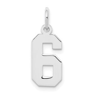 Sterling Silver, Athletic Collection, Small Polished Number 6 Pendant